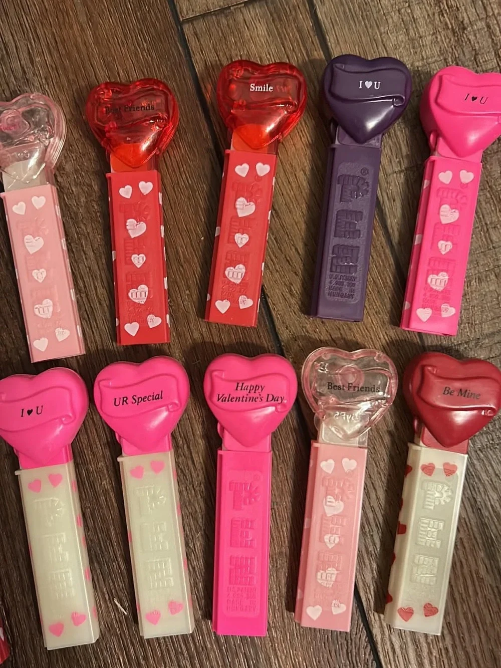 Vintage PEZ Valentine Heart Lot — Pink, Red & Purple.  No feet